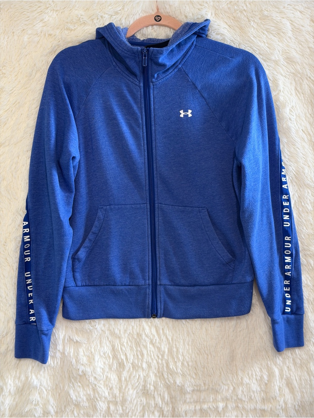 Under Armour UA Womens Fleece Full Zip Hoodie Size S Blue Sporty Athletic Logo